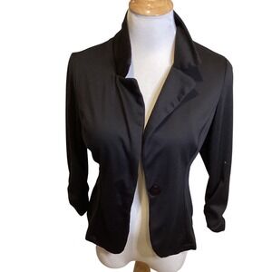 AULINE COLLECTION Women Black Open Front Collarless Blazer Jacket Size Small